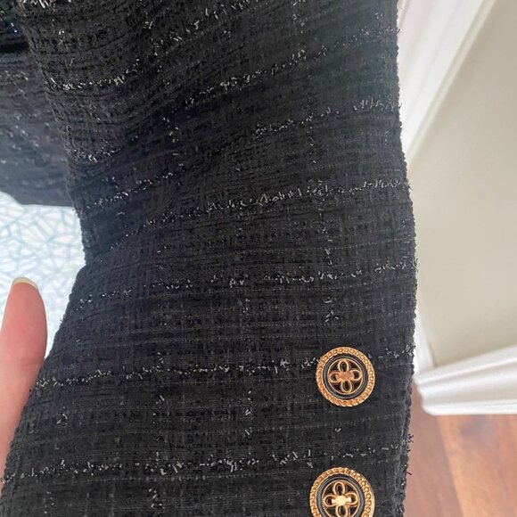 NWT Women’s Black Quilted Button Front Tweed Coat Warm Winter Jacket Classic - Picture 5 of 5